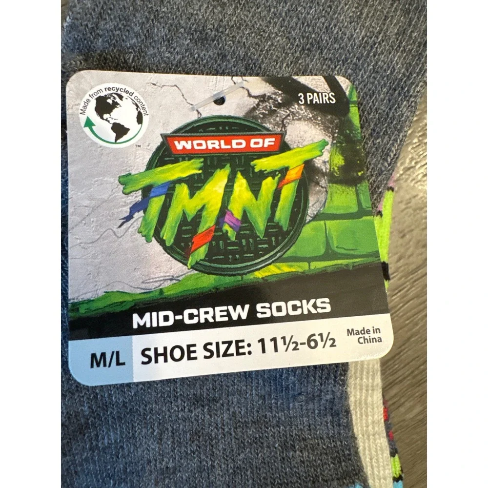 Lot of 2  packs of 3 TMNT Ninja Turtles Kids Mid-Crew Socks Size 11.5-6.5 M/L